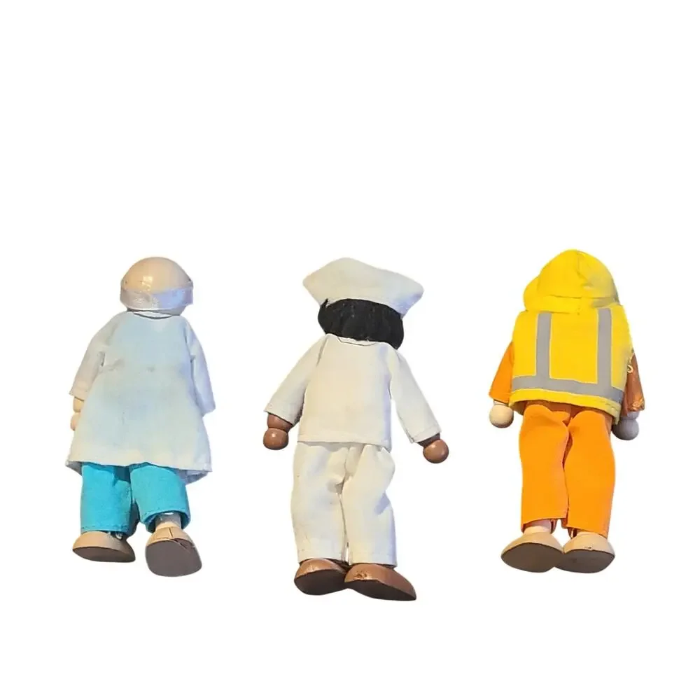Wooden Posable Dolls Nurse., Outdoor worker & Doctor - Hand-Made Unique! # 719